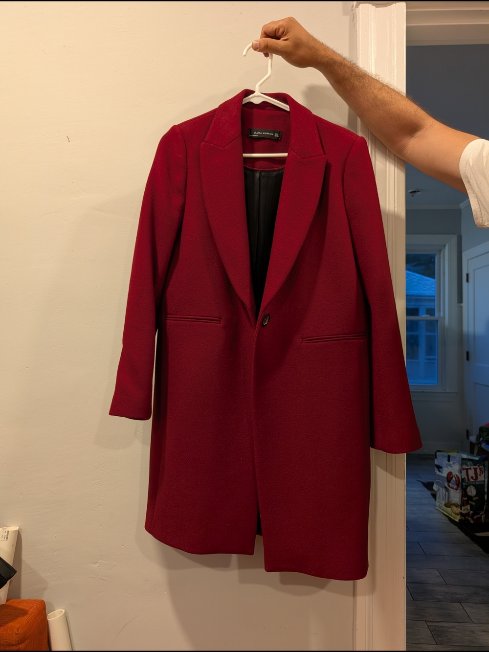 Zara Womens Red Single-Button Long Coat